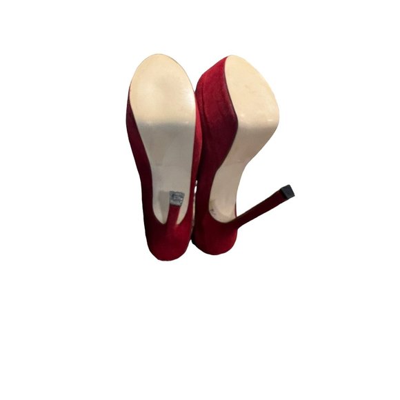 Sergio Rossi Red Suede Leather Platform Heels Keyhole 6" heel Size 38 US 8 READ - Picture 7 of 9